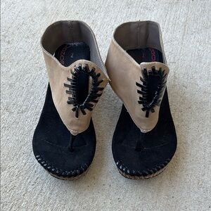 Taupe and Black Wedge Thong Sandals by No Brand Shown
